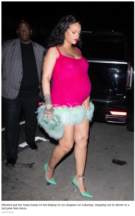 Pregnant Rihanna rocks hot pink mini dress with feathers for dinner in LA
