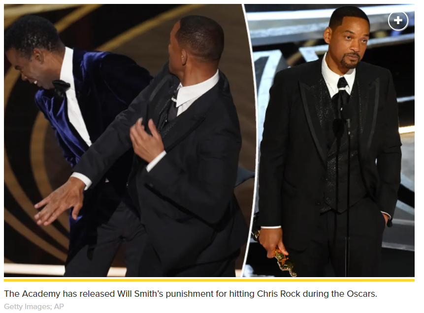 Will Smith banned from all Academy events for 10 years following Chris Rock slap