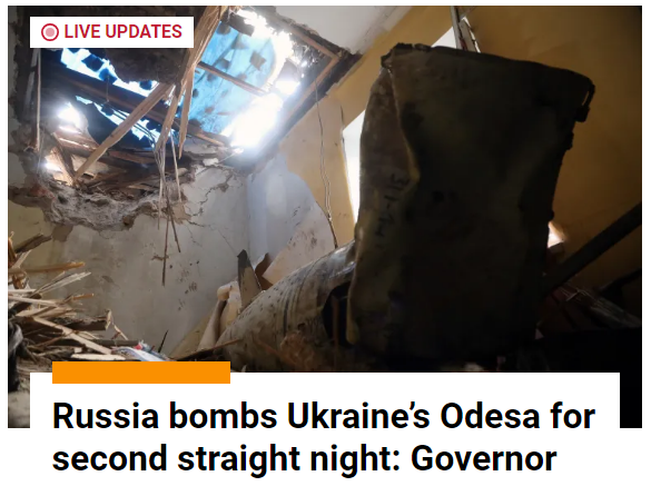 Rus­sia bombs Ukraine’s Ode­sa for sec­ond straight night: Gov­er­nor